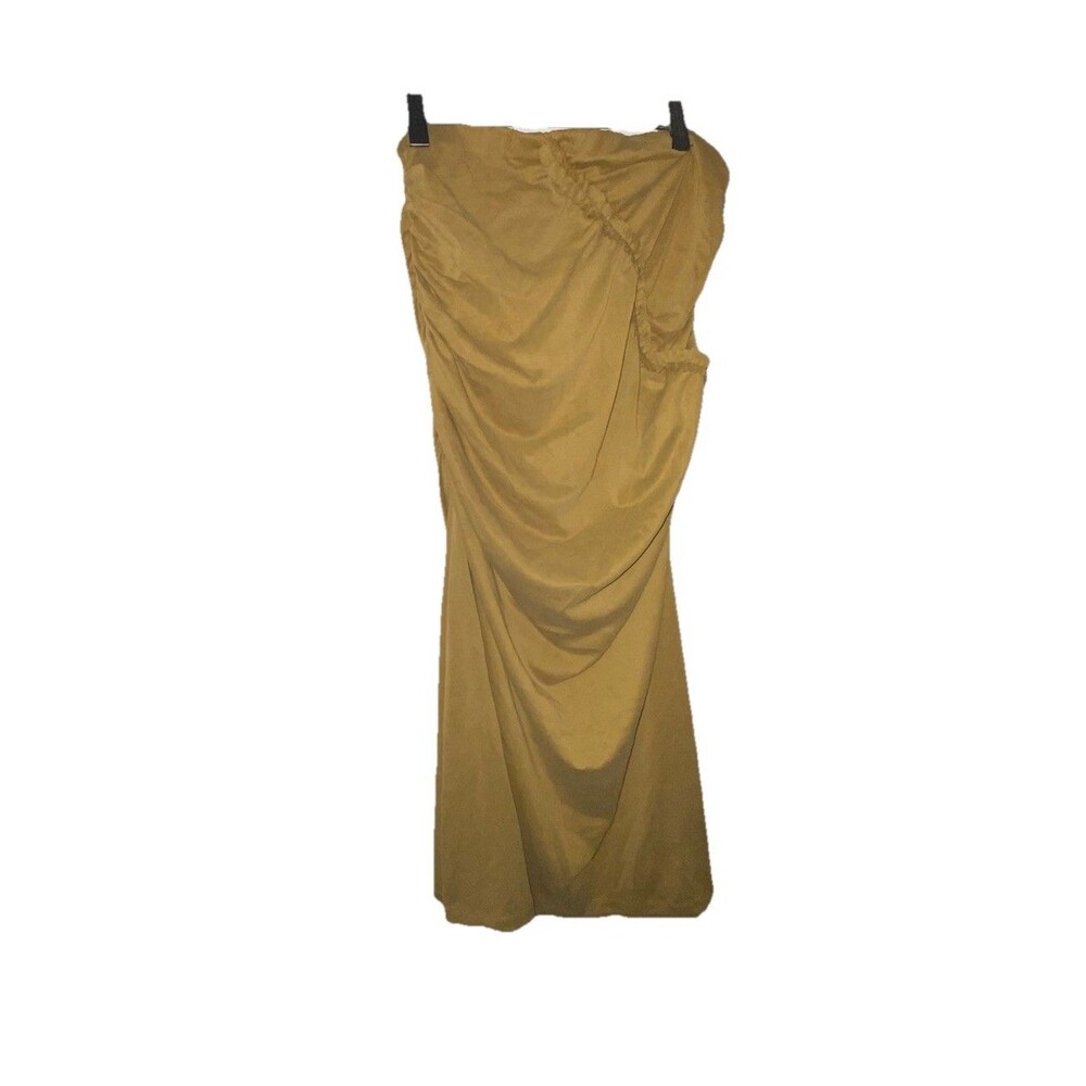 Anthropologie OB Cel Gabbie Ruched Midi Skirt M Bronze TanSide Slit